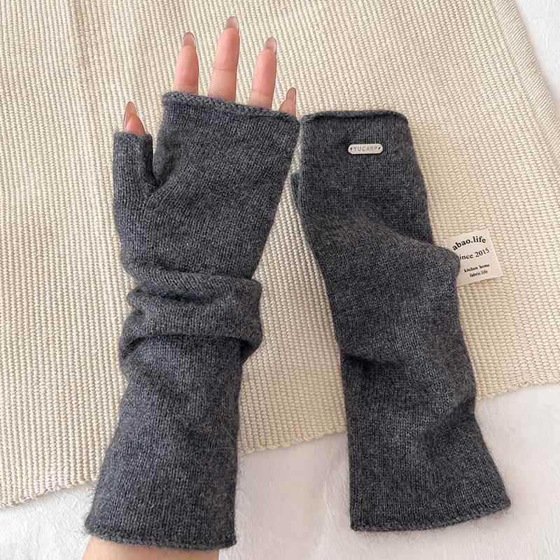 Long Raccoon Fur Knit Fingerless Gloves - Image 9