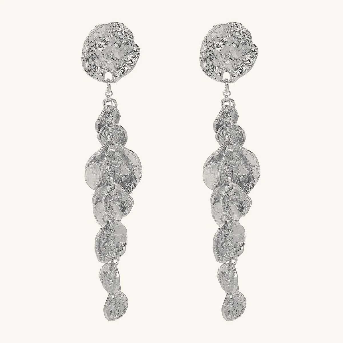 Long Round Pendant Metallic Earrings - Image 7