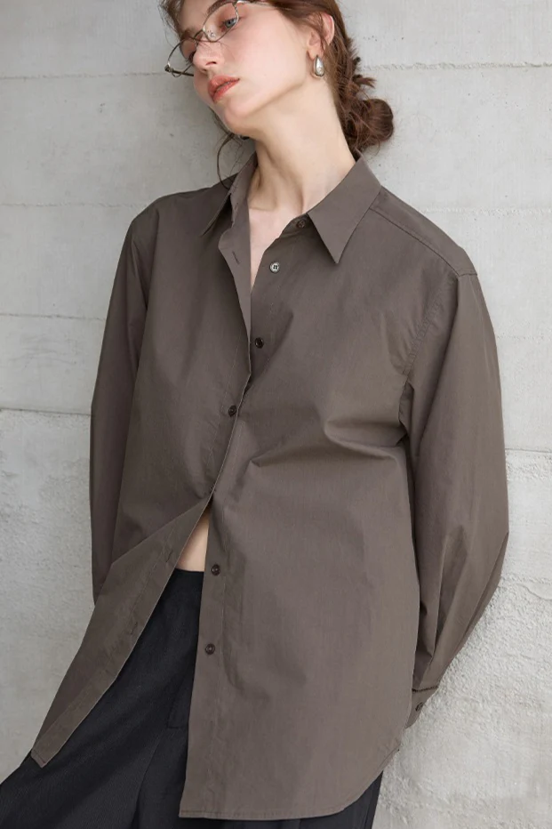 Long Sleeve Cotton Lapel Collar Blouse - Image 17
