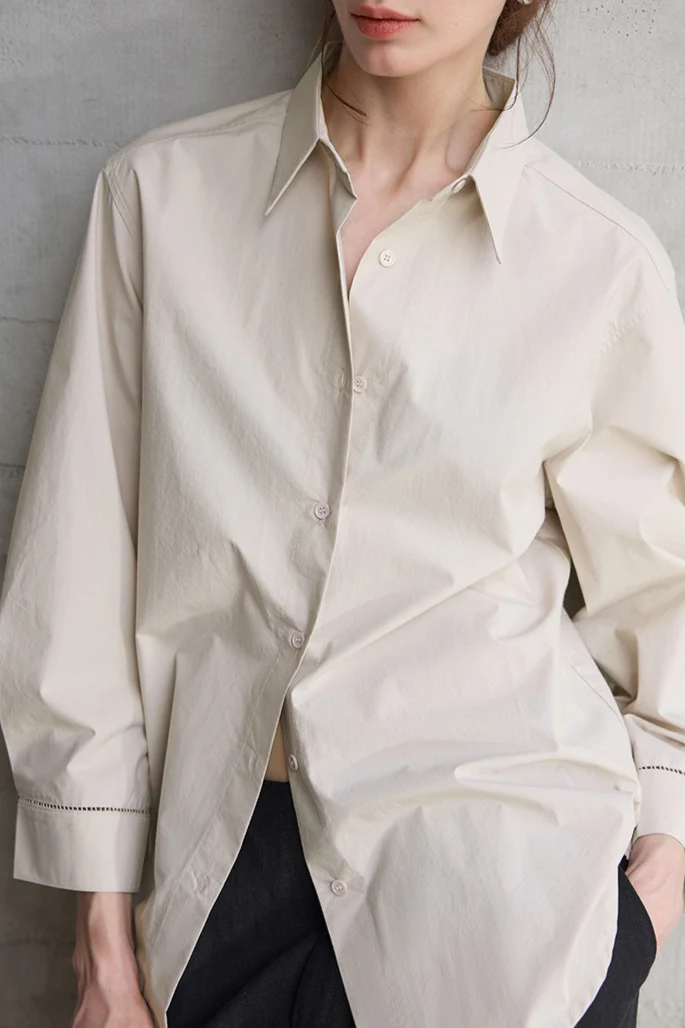 Long Sleeve Cotton Lapel Collar Blouse - Image 7
