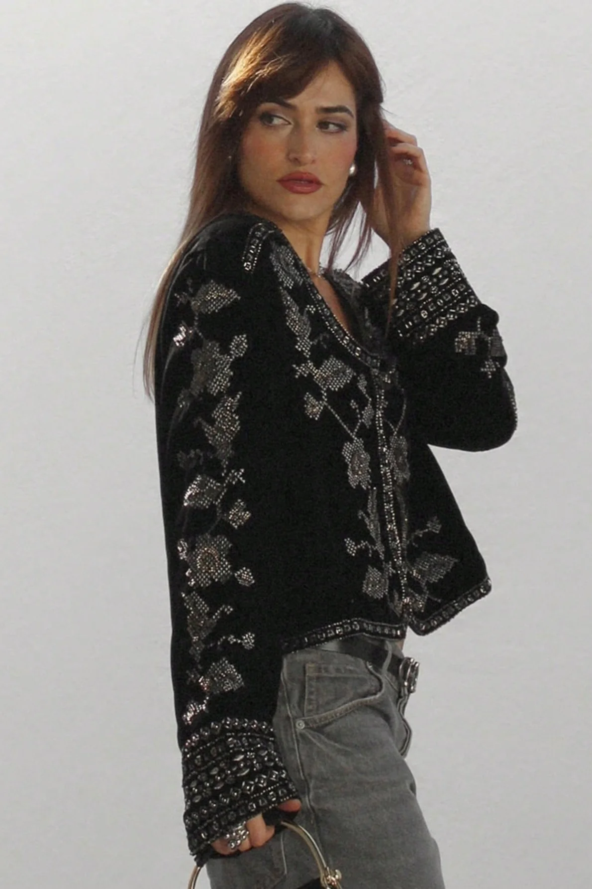 Long Sleeve Embroidered Velvet Jacket - Image 2