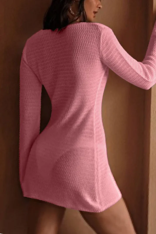 Long Sleeve Hollow Out Swim Beach Dress Cover Up - Image 11