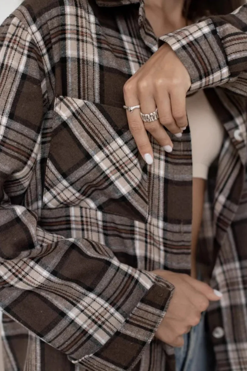 Long Sleeve Plaid Stripe Blouse - Image 2