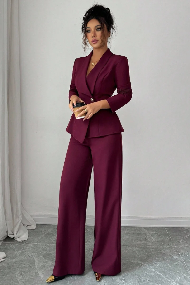 Long Sleeve Two Piece Blazer Pants Set - Image 12