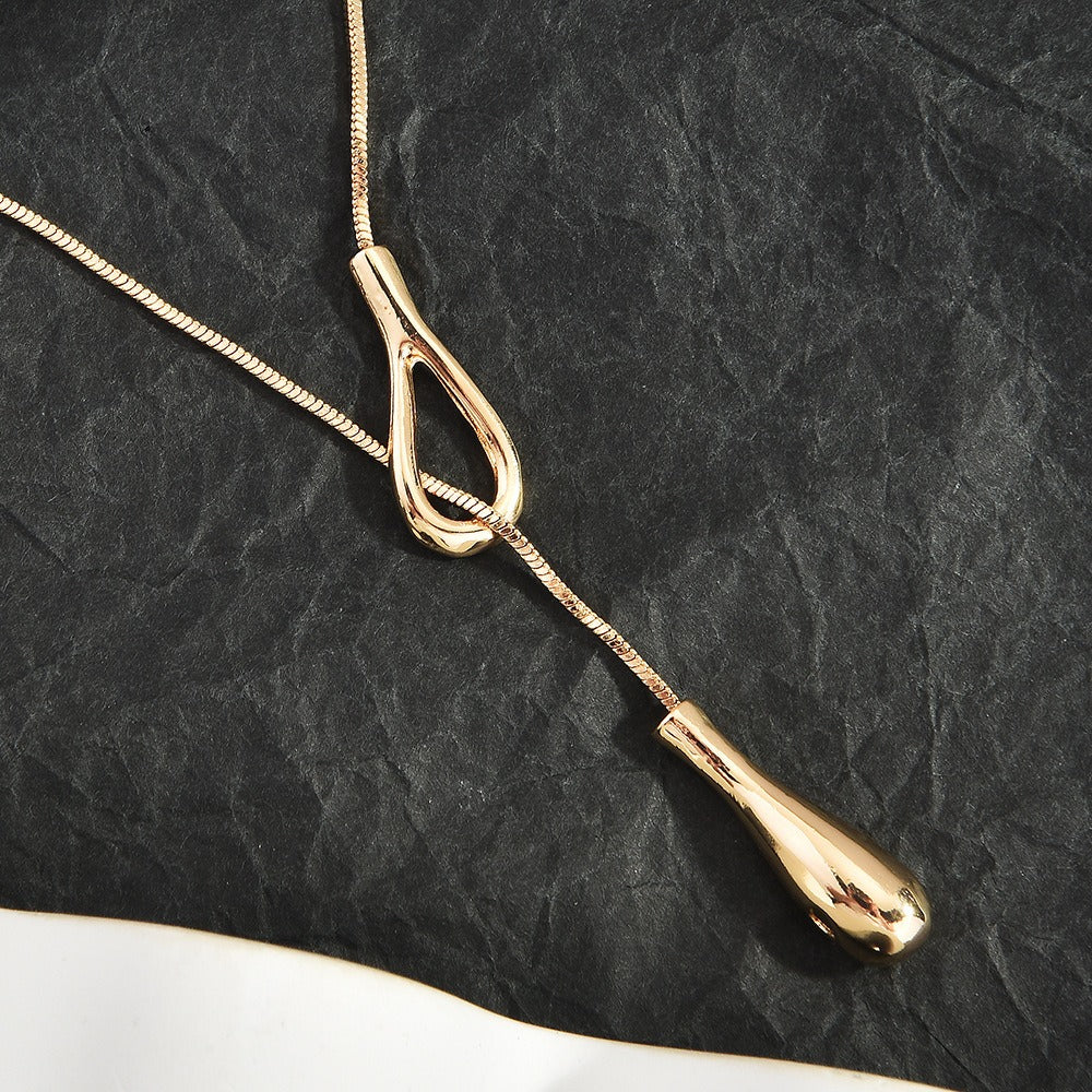 Long Teardrop Pendant Slide Chain Lariat Necklace - Image 4