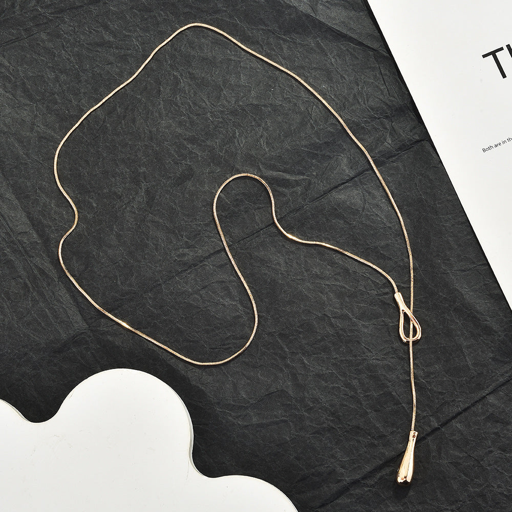 Long Teardrop Pendant Slide Chain Lariat Necklace - Image 5