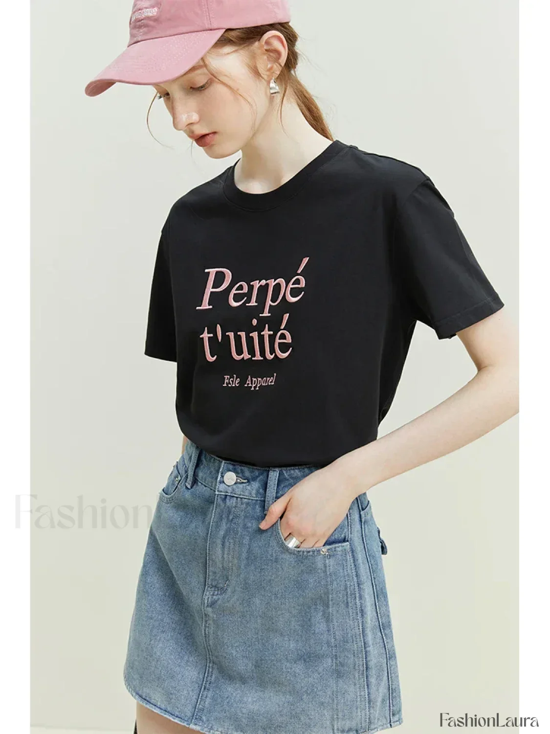Loose Cool Letter Embroidery T-Shirt - Image 13