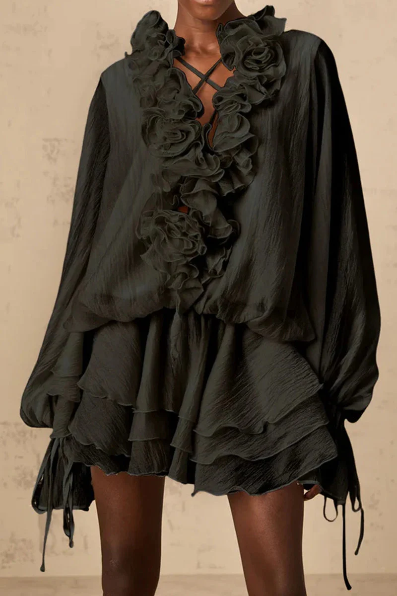 Loose Fit Folded Ruffle Boho Dress - Image 5