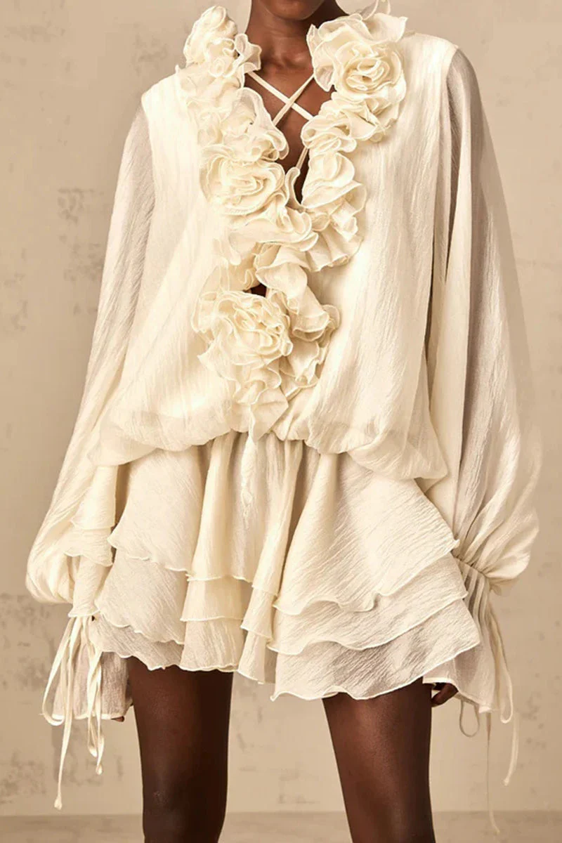 Loose Fit Folded Ruffle Boho Dress - Image 9