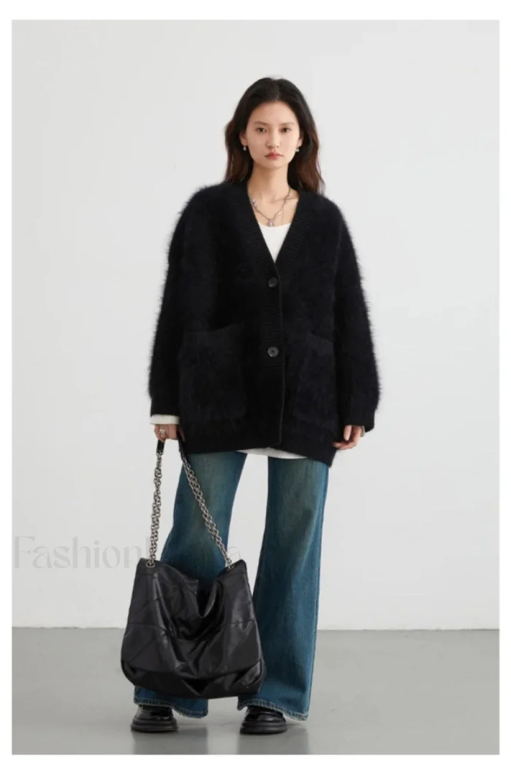 Loose Fit Rabbit Hair Knit Cardigan - Image 7