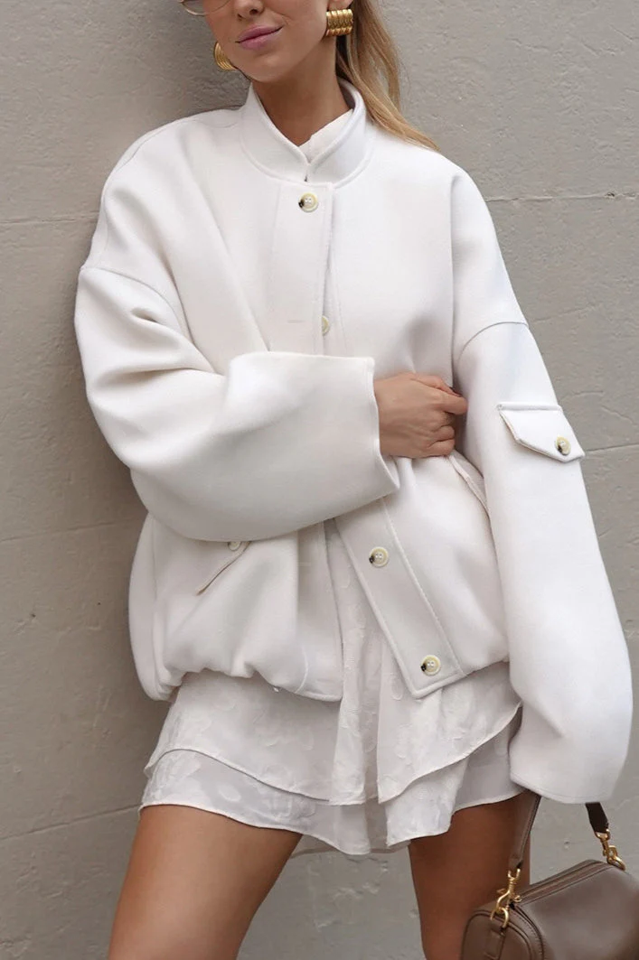 Loose Fit Stand Collar Wool Coat