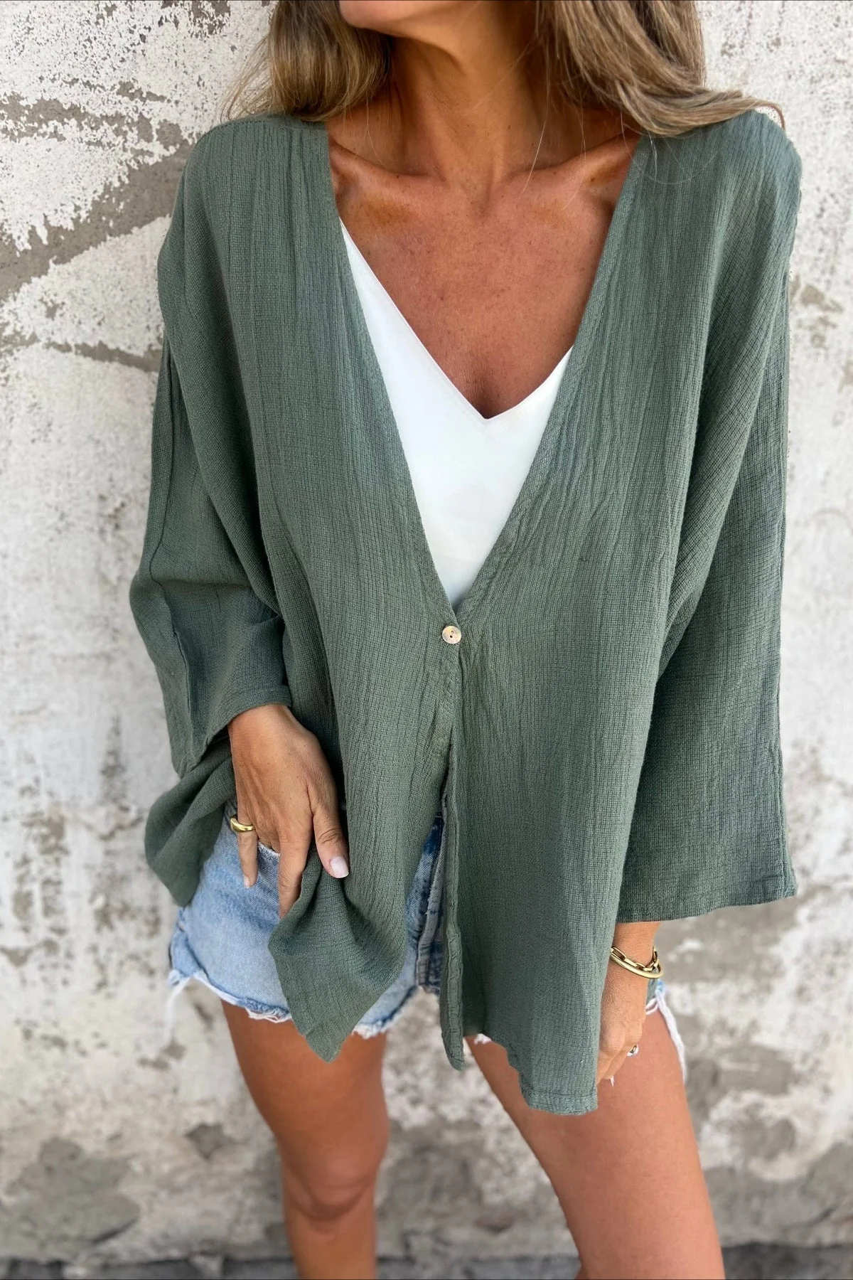 Loose Fit V Neck Long Sleeve Cardigan - Image 20