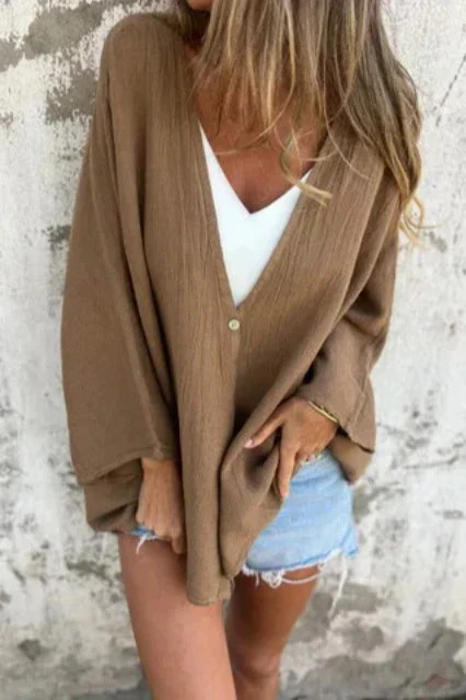 Loose Fit V Neck Long Sleeve Cardigan - Image 37