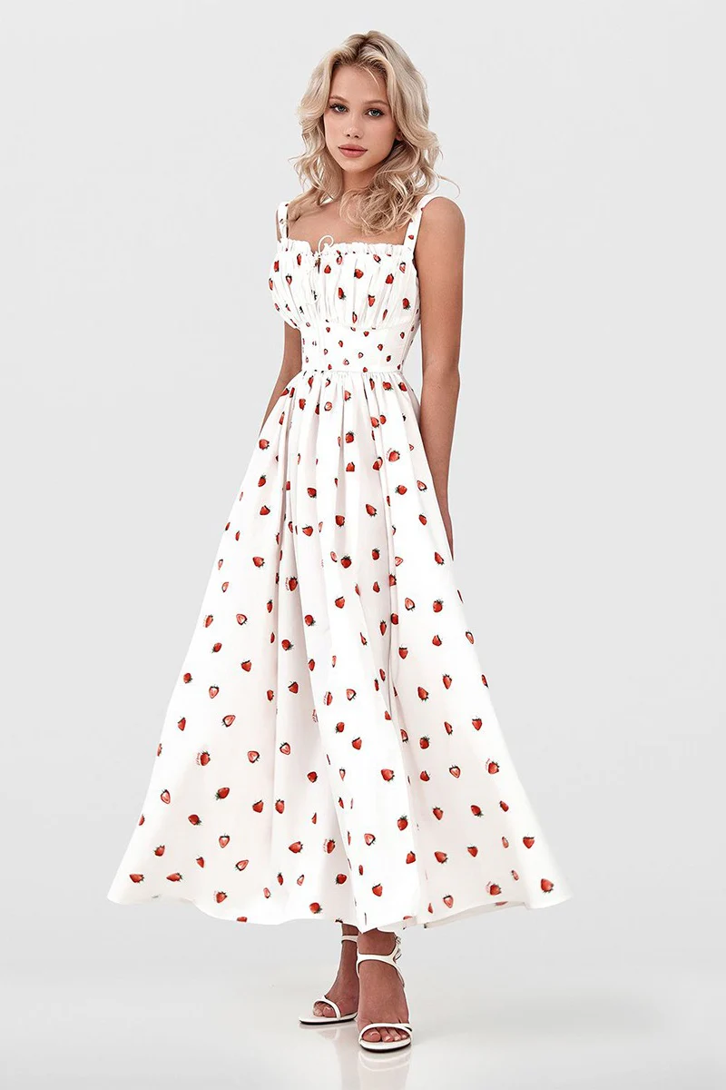 Low Neck Strap High Waist Slit Floral Dress - Image 7
