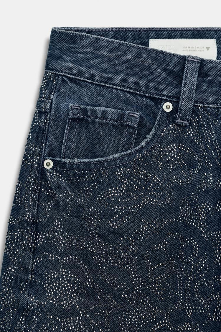 Low Rise Wide Leg Rhinestone Embellished Jeans - Image 4