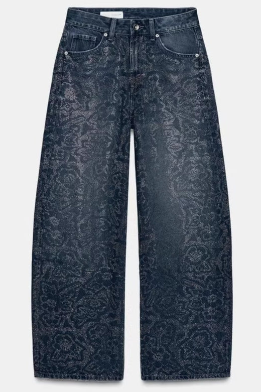Low Rise Wide Leg Rhinestone Embellished Jeans - Image 5