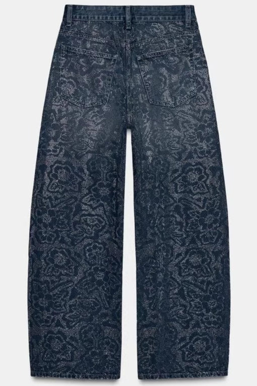 Low Rise Wide Leg Rhinestone Embellished Jeans - Image 6
