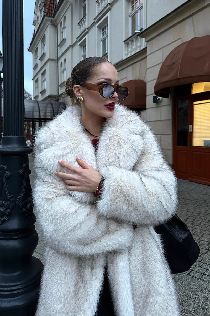 Plush Fox Faux Fur Long Overcoat - Image 2