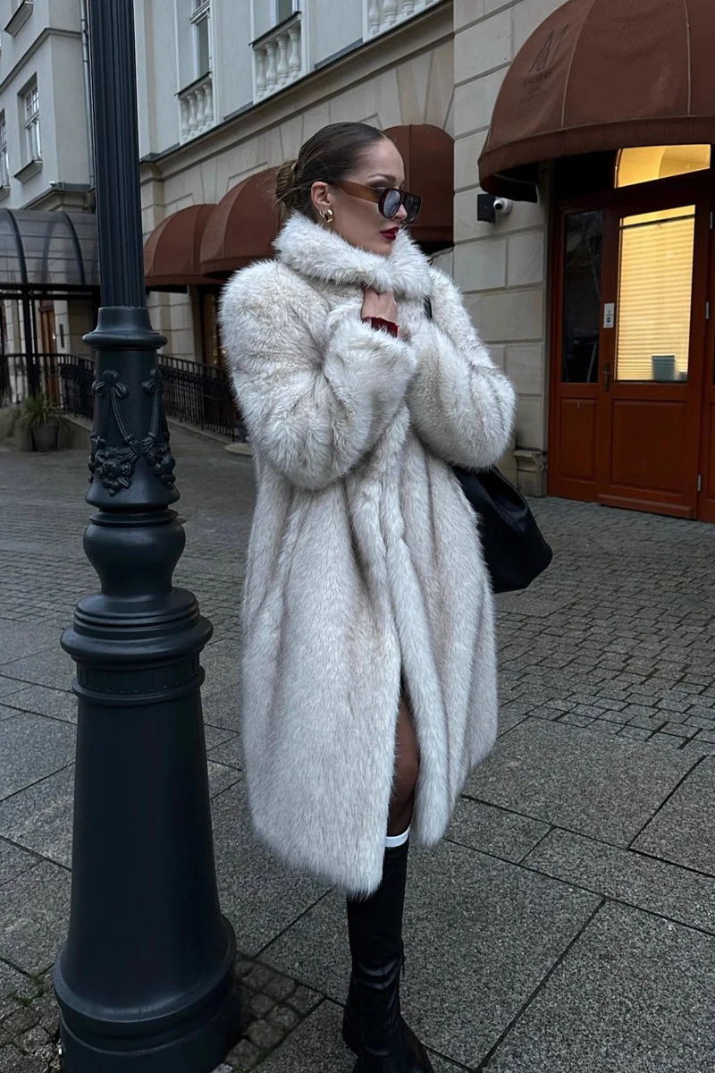 Plush Fox Faux Fur Long Overcoat - Image 3