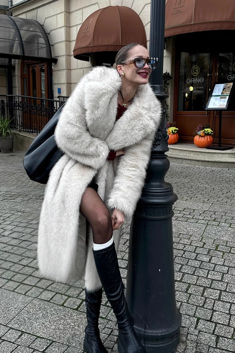 Plush Fox Faux Fur Long Overcoat - Image 4