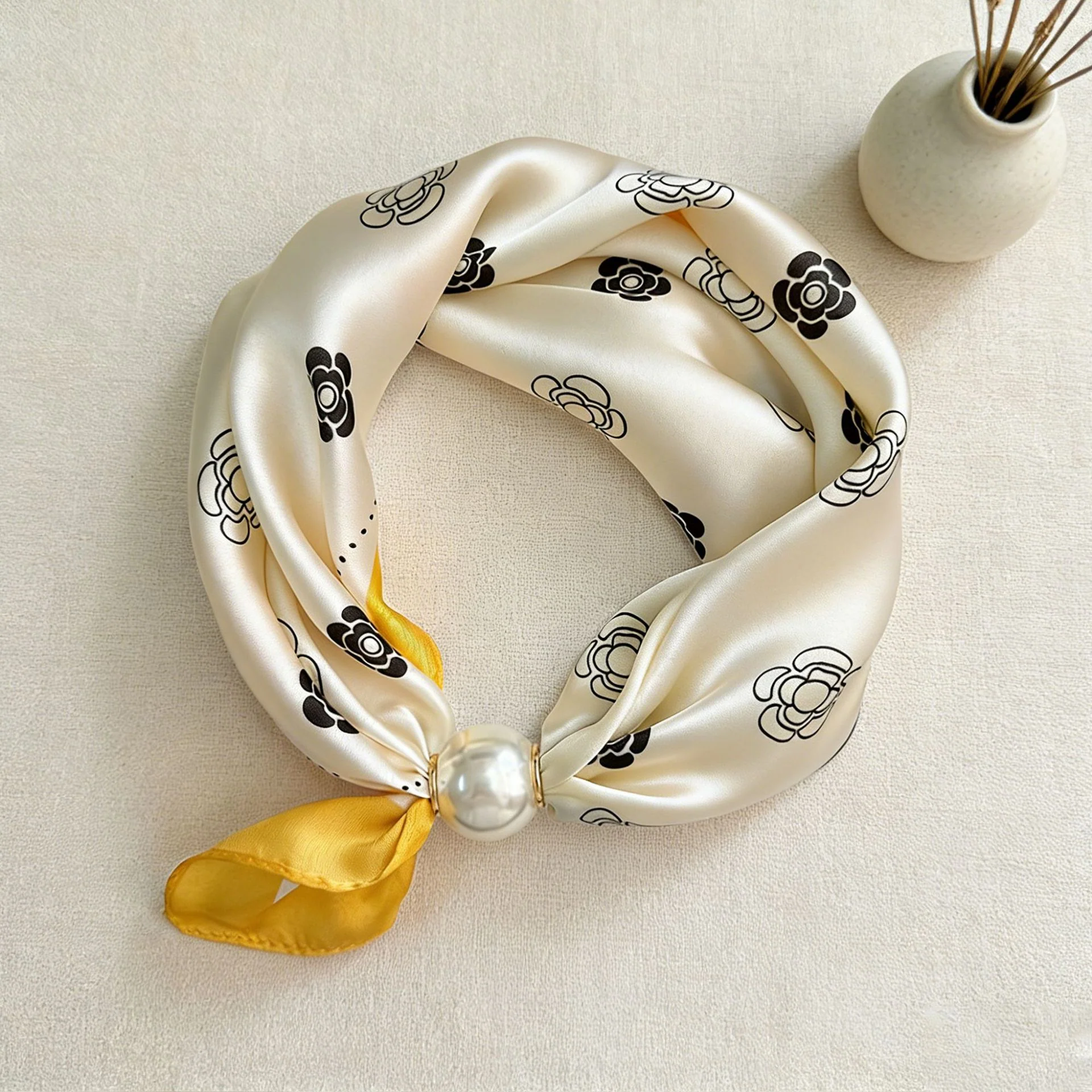 Magnetic Buckle Letter Square Neck Ribbon Scarf - Image 4
