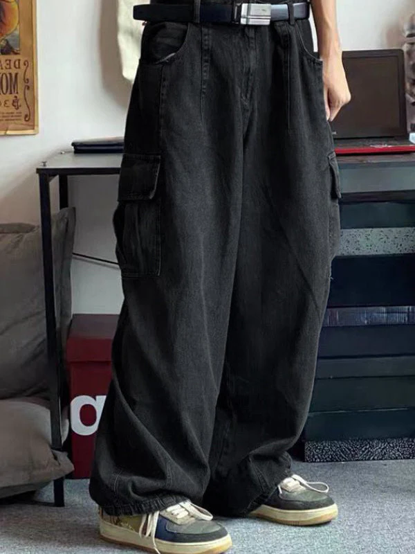 Men's Cargo Pocket Patched Straight Leg Jeans - Image 2