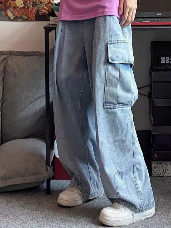 Men's Cargo Pocket Patched Straight Leg Jeans - Image 5