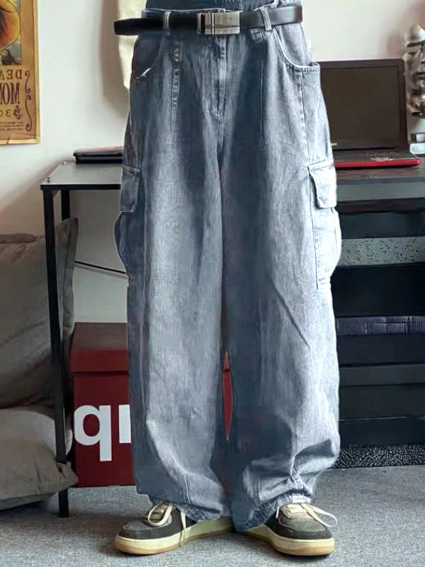 Men's Cargo Pocket Patched Straight Leg Jeans - Image 6