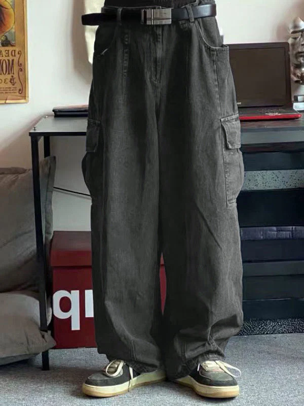 Men's Cargo Pocket Patched Straight Leg Jeans - Image 8