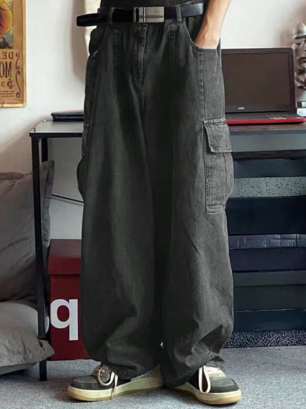 Men's Cargo Pocket Patched Straight Leg Jeans - Image 9