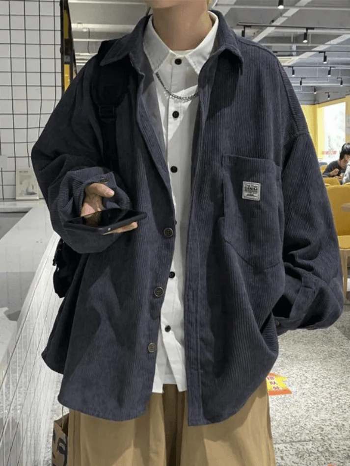 Men's Corduroy Loose Button-Down Shirt - Image 45