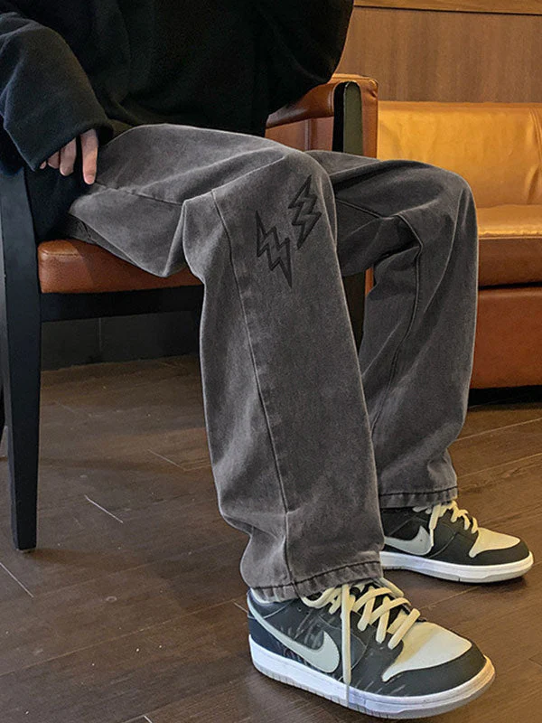 Men's Lightning Embroidered Straight Jeans - Image 2