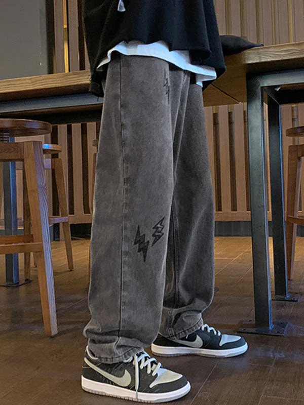 Men's Lightning Embroidered Straight Jeans - Image 3
