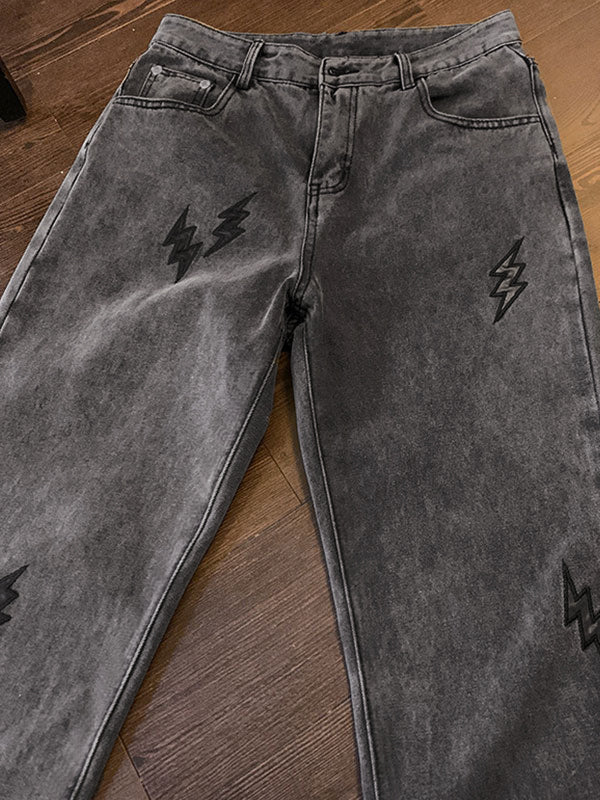 Men's Lightning Embroidered Straight Jeans - Image 5