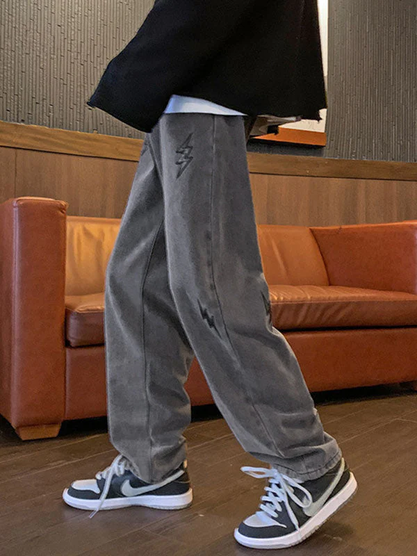Men's Lightning Embroidered Straight Jeans - Image 6