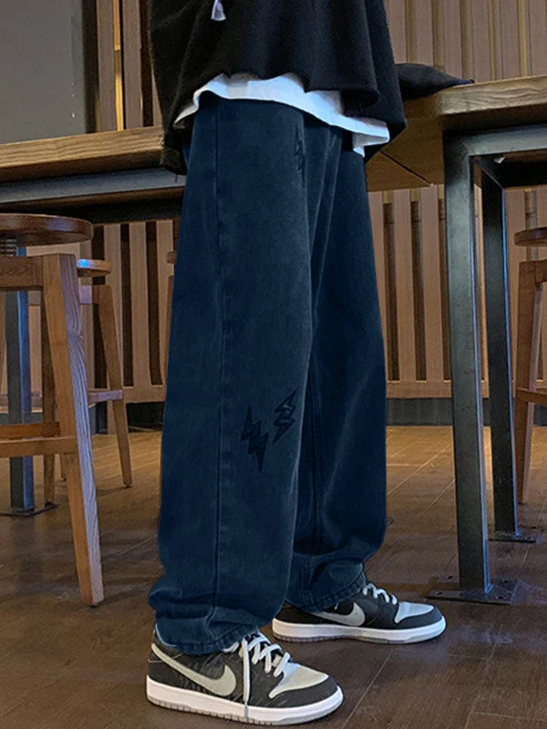 Men's Lightning Embroidered Straight Jeans - Image 7