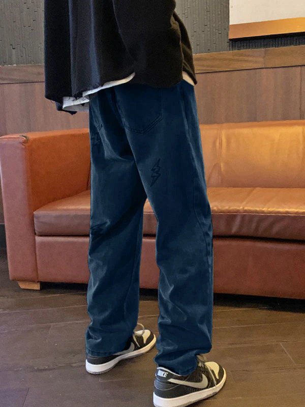 Men's Lightning Embroidered Straight Jeans - Image 9