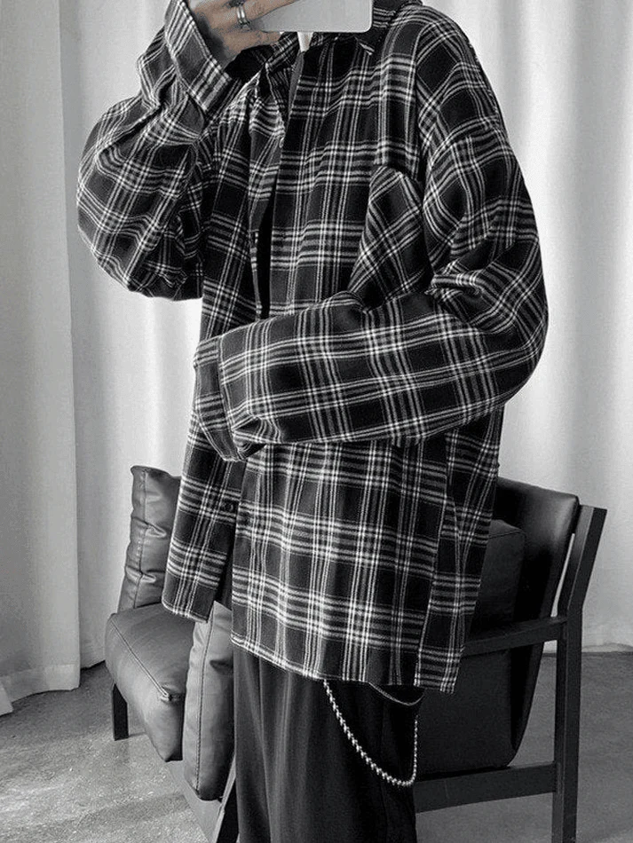 Men's Long Sleeve Checkered Button Shirt - Image 10