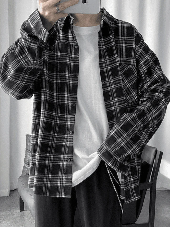 Men's Long Sleeve Checkered Button Shirt - Image 11