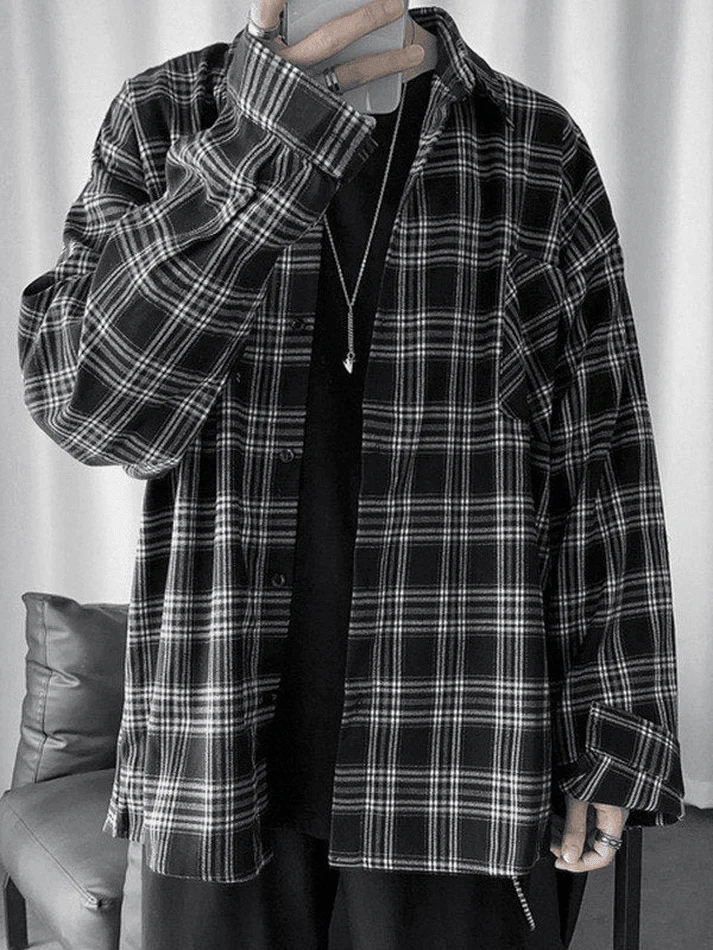 Men's Long Sleeve Checkered Button Shirt - Image 12
