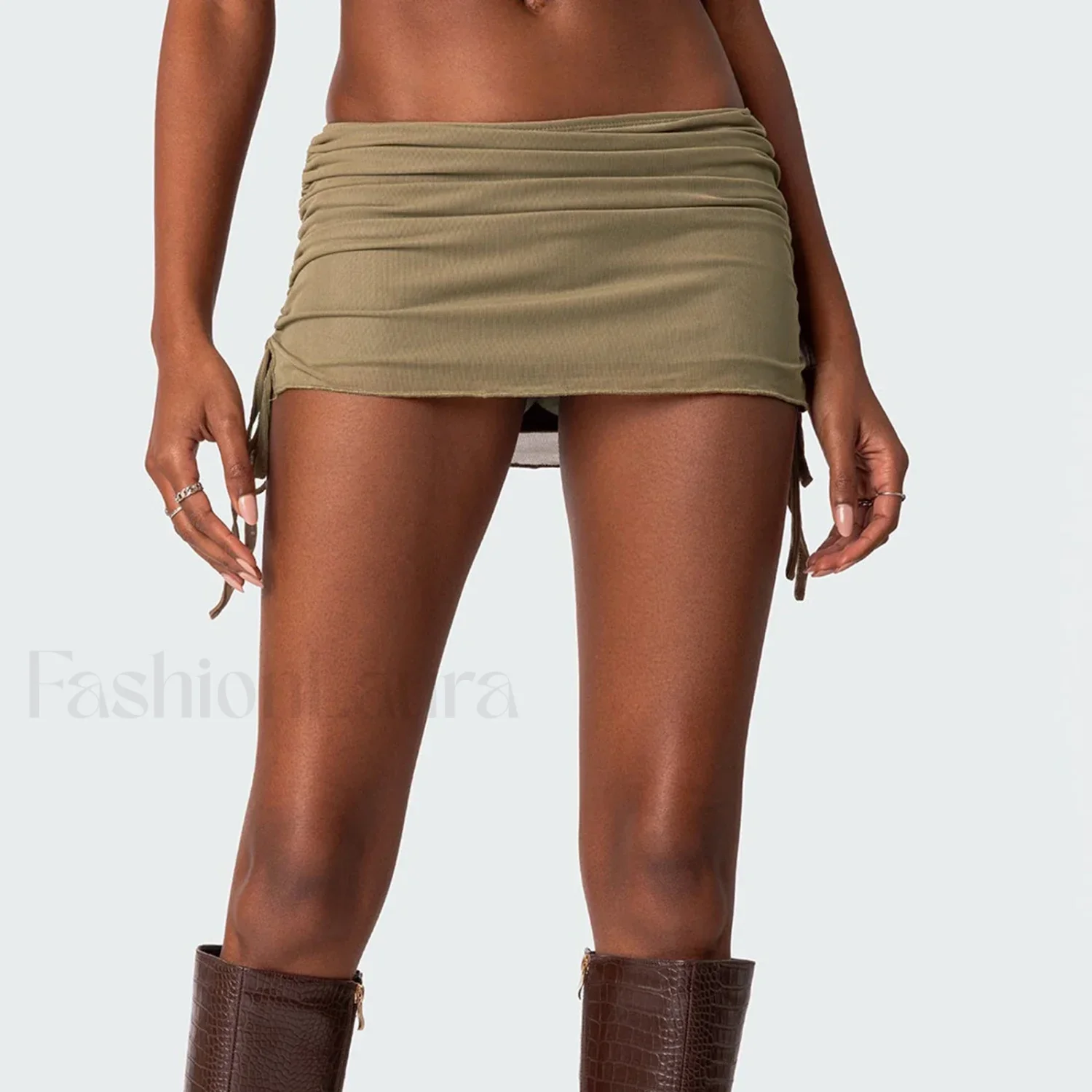 Mesh Double Layered Ruched Skirt - Image 6