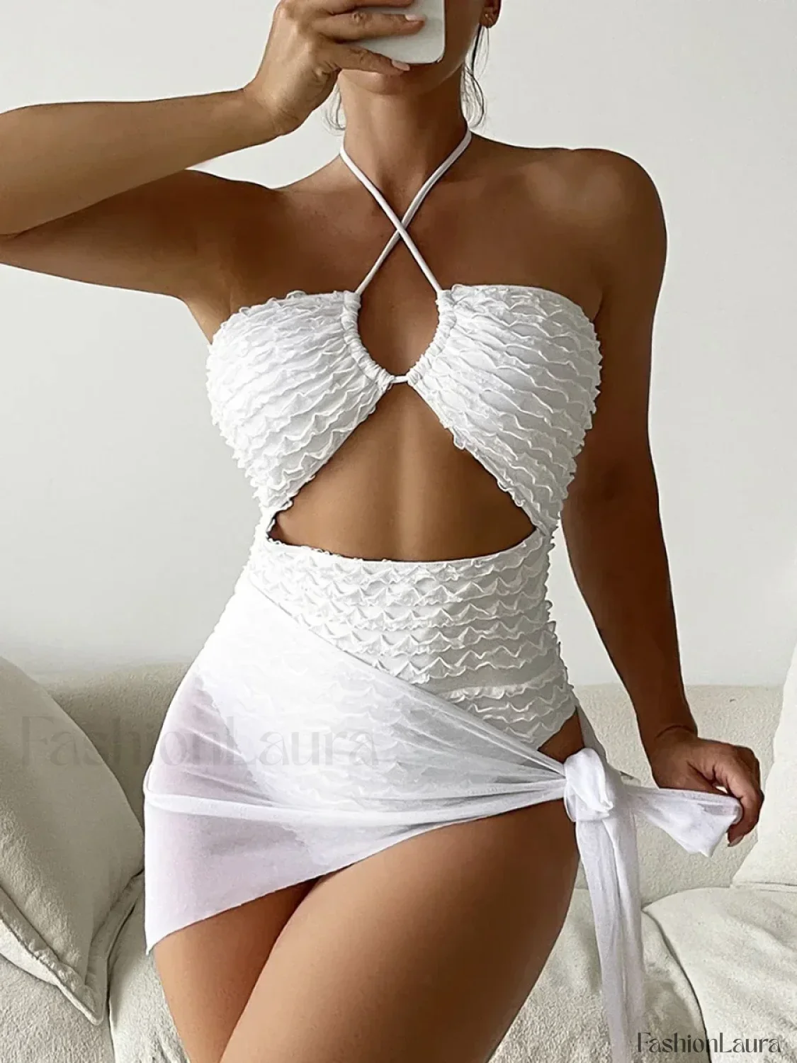 Mesh Halter Hollow Out High Cut One Piece - Image 3