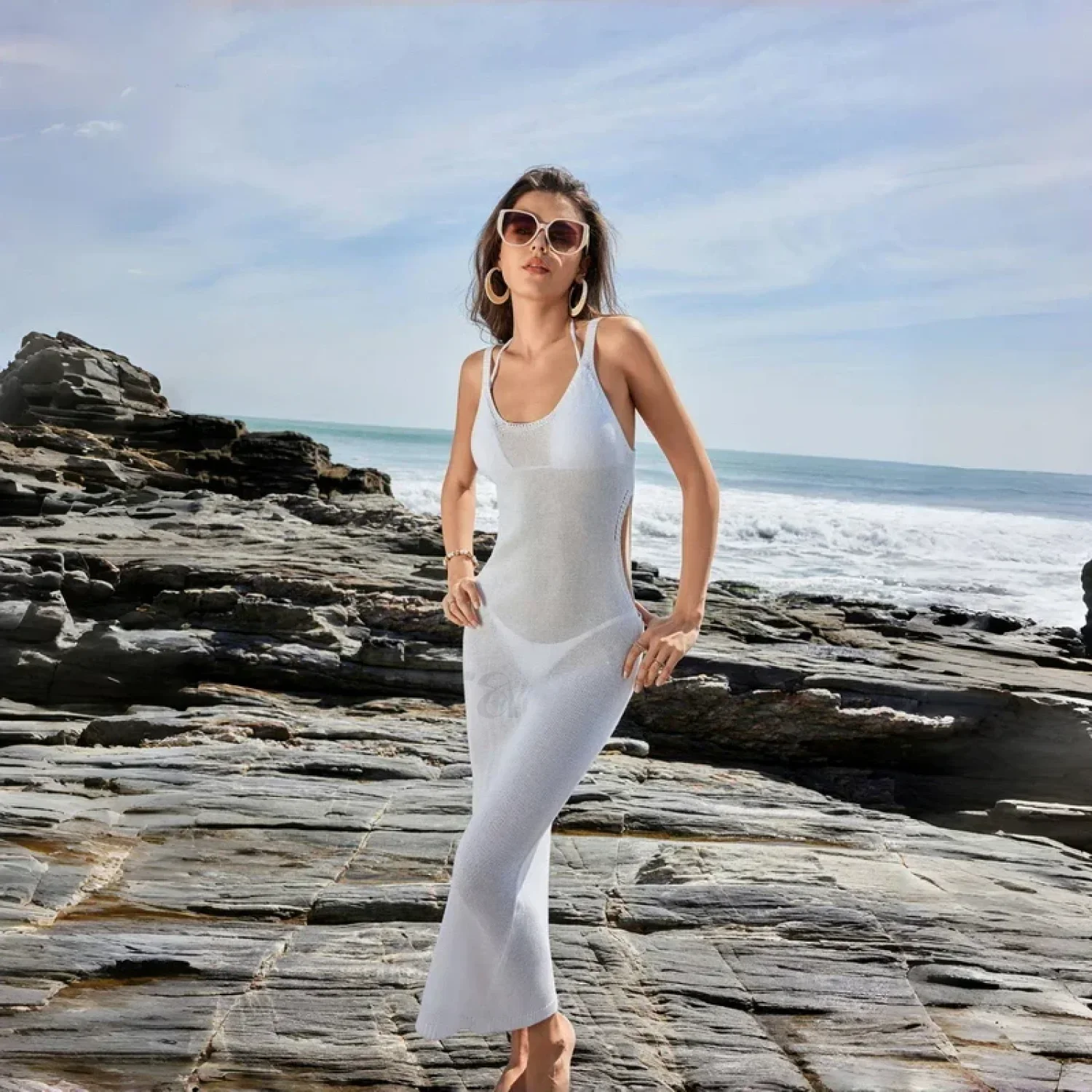 Mesh Halter Long Dress Cover Up - Image 6