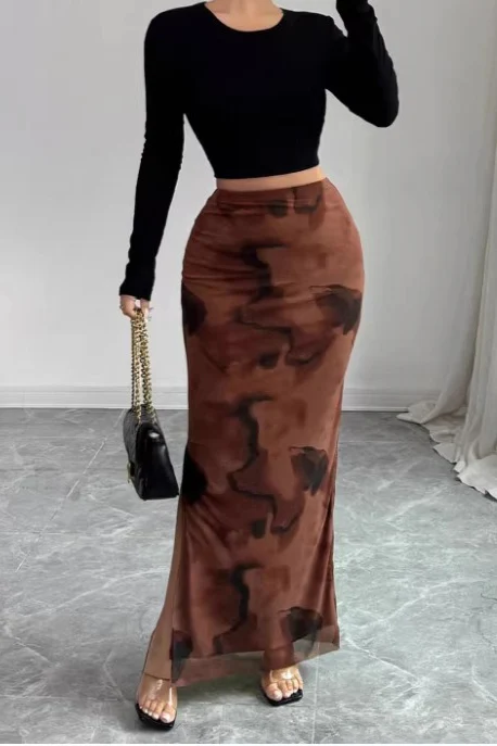 Mesh High Waist Split Casual Skirt - Image 3