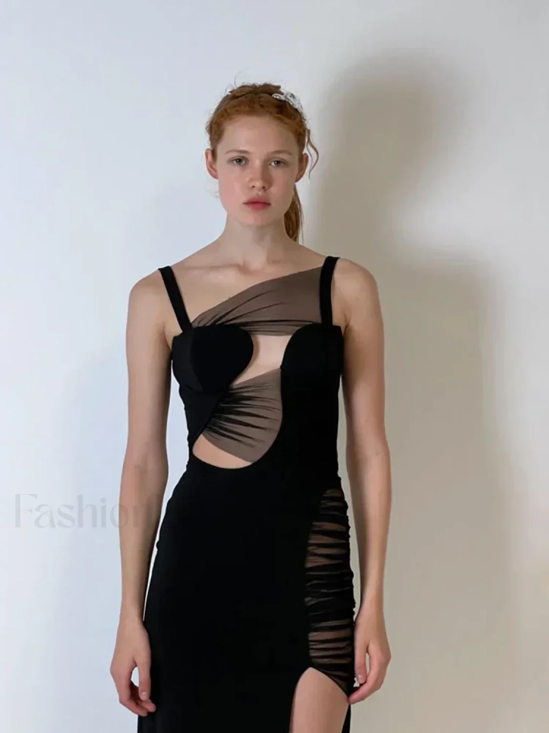Mesh Hollow V Neck Maxi Dress - Image 4