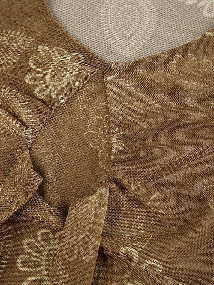 Mesh Lace Up Printed Blouse - Image 7