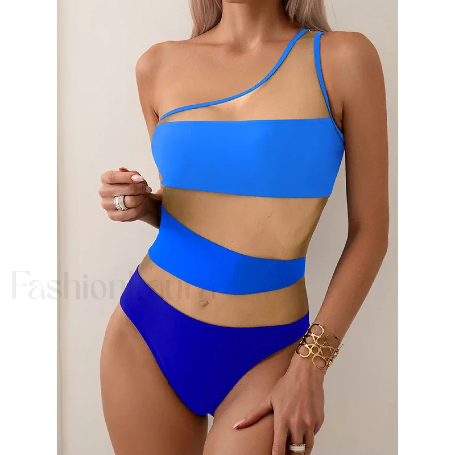 Mesh One Shoulder Solid One Piece - Image 9