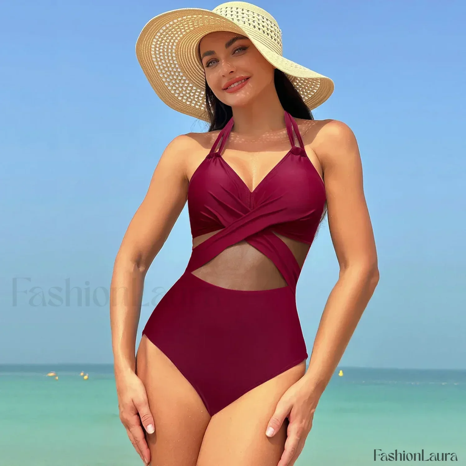 Mesh Spliced Lace Up Backless One Piece - Image 29