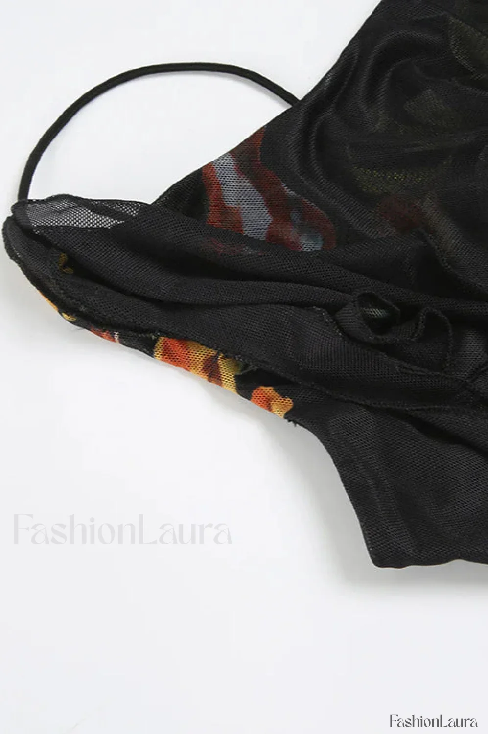 Mesh Stitching Irregular Pleated Plant Print Maxi Dress - Image 12