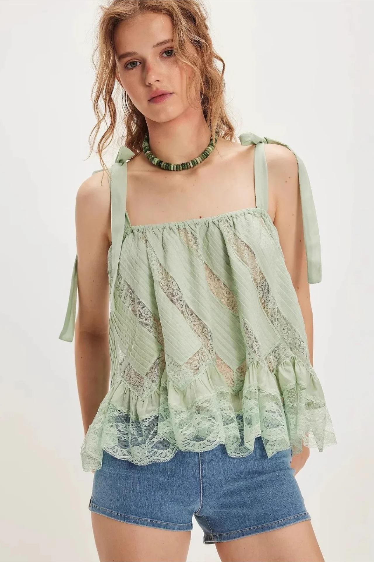 Mesh Tie Strap Sleeveless Loose Fit Tank Top - Image 6